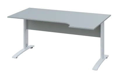 CRK 28 - 164 stůl kancelářský, rohový, pravý, kovová podnož bílá, deska 25 mm, široký 1600 mm, šedá